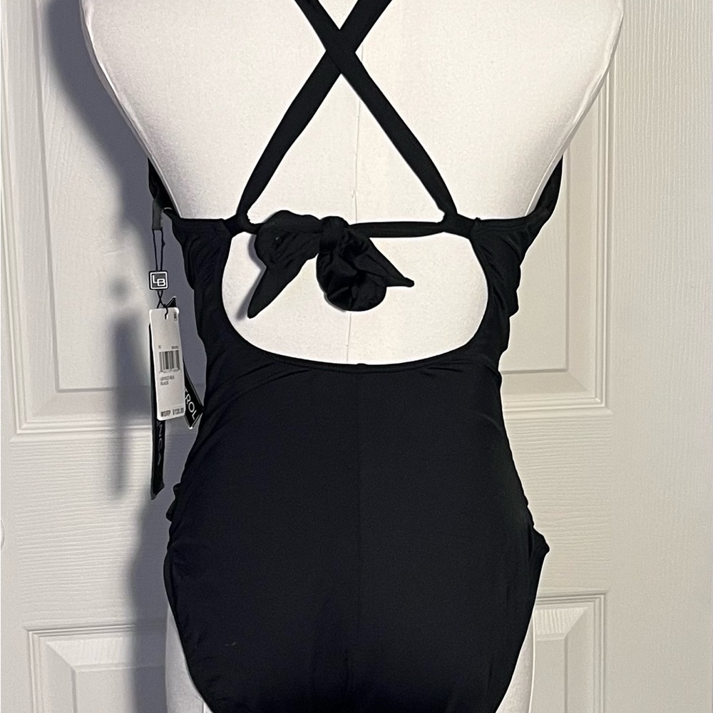La Blanca Island Goddess Twist Keyhole One Piece Swimsuit sz 10 Black - Picture 4 of 4
